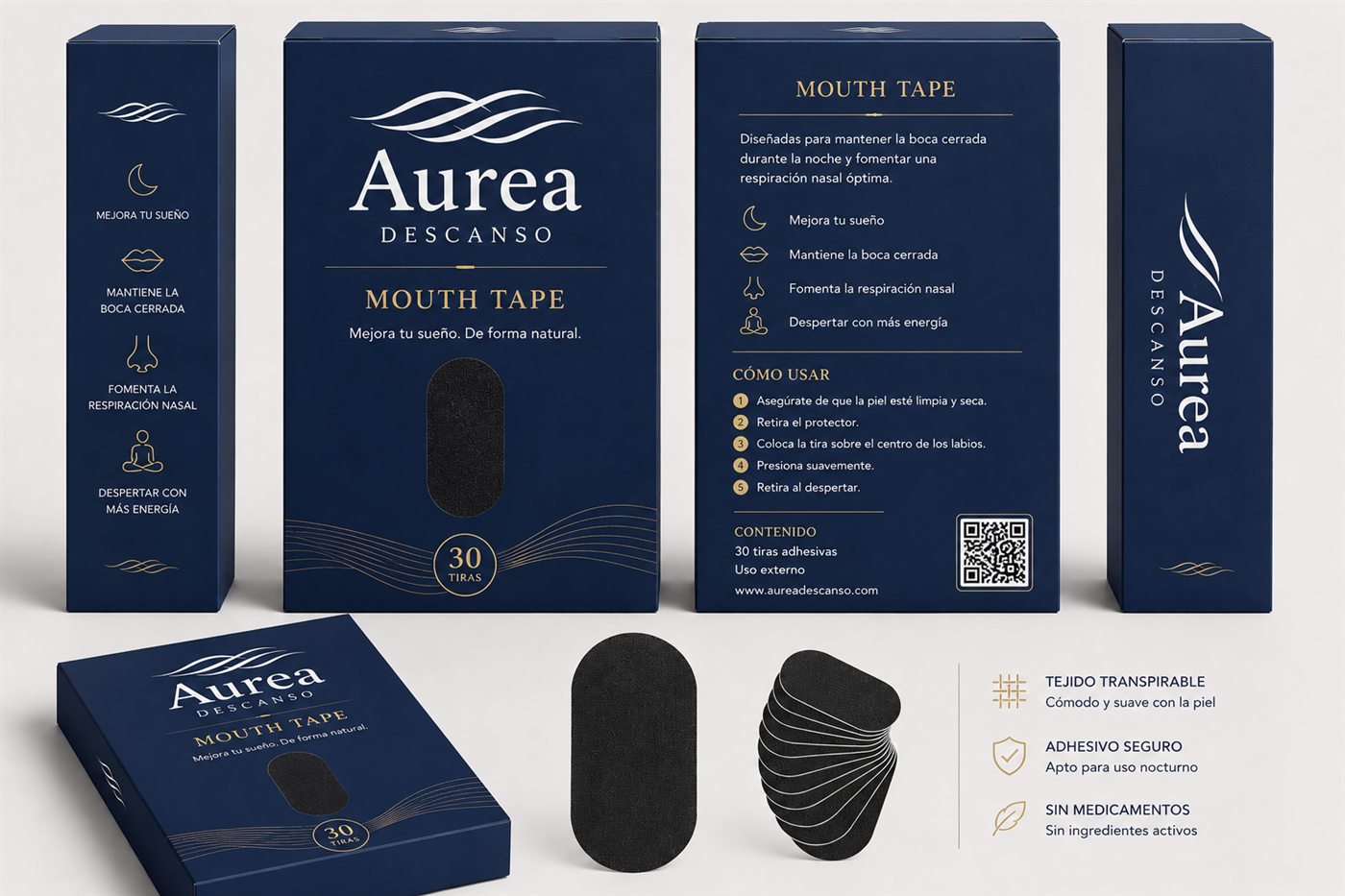 Mouth Tape Aurea: 30 tiras adhesivas para mantener la boca cerrada al dormir